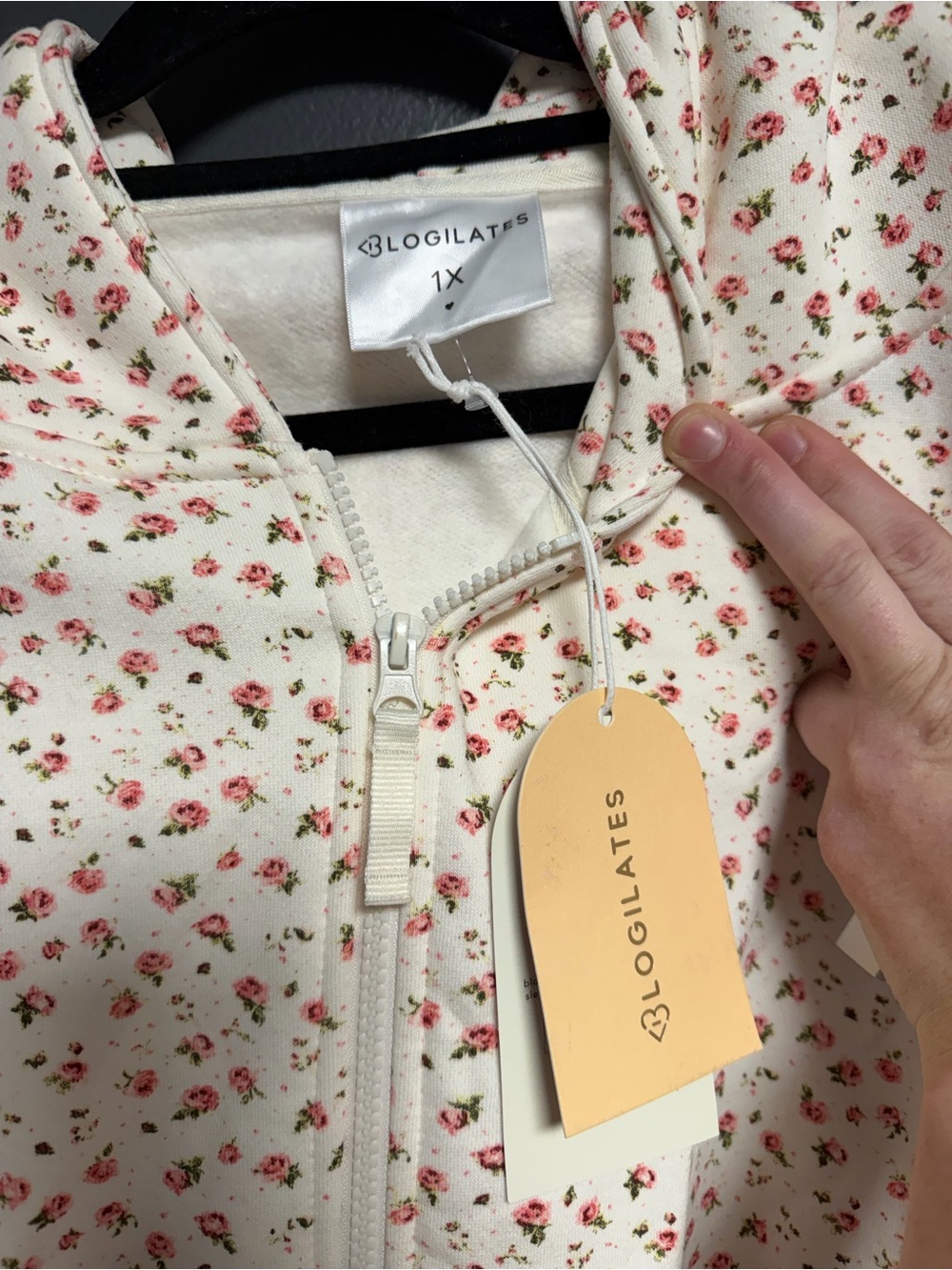 Blogilates Cream Pink Floral Zip Up Hoodie Jacket 1XL NWT - Picture 3 of 3
